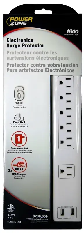 6-outlet Surge Protector With 1800 Joules And 4 Feet Cord, Model Or525106
