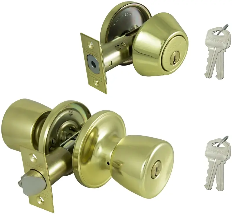 Door Entry And Bolt Combination Lockset With Polished Brass Finish