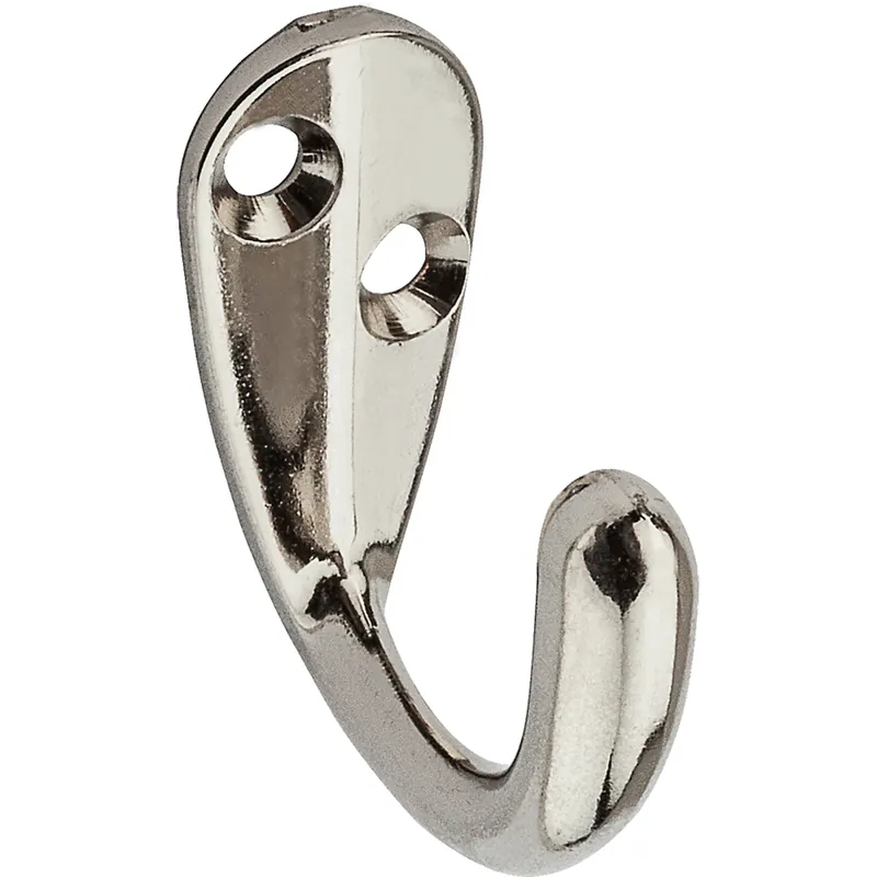 1.47 In. L Nickel Silver Zinc Clothes Hook 35 Lb. Cap. 2 Pk