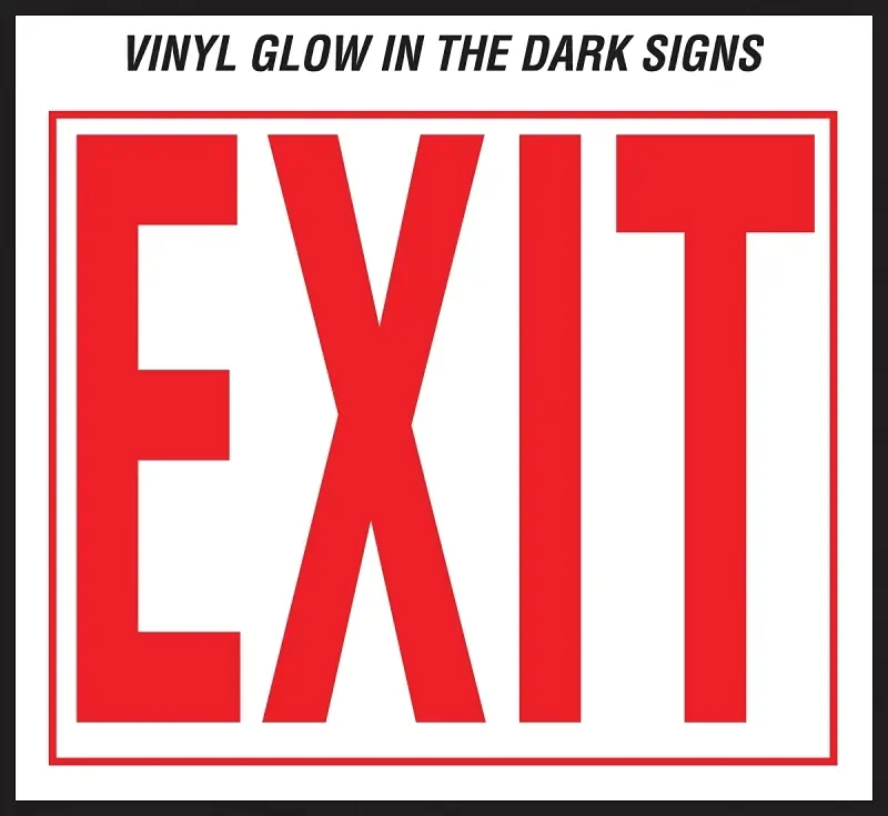 Glow-in-the-dark Vinyl Exit Sign, 12 In. H X 10 In. W, Model Ee-3