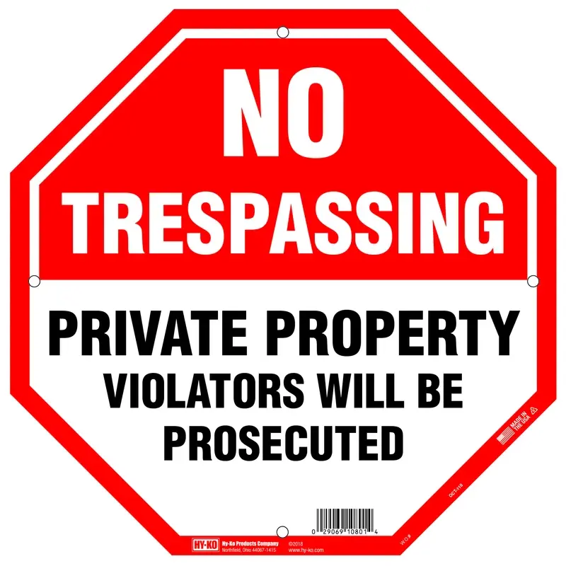 Hy-ko 12 X 12 Plastic No Trespassing/private Property Sign - Weather-resistant