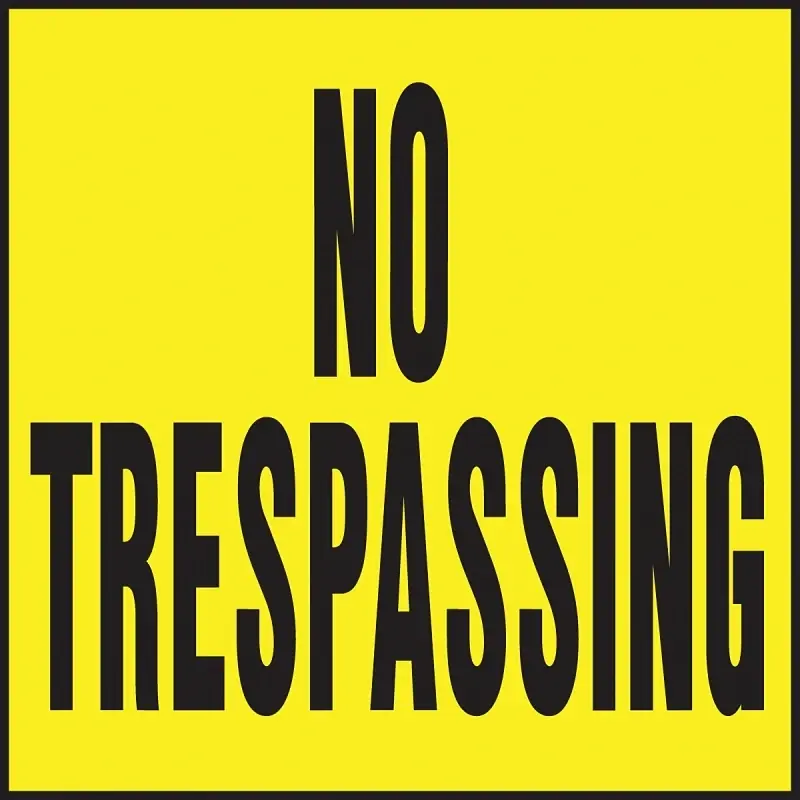 11 X 11 Heavy Gauge Plastic No Trespassing Sign - Black On Yellow