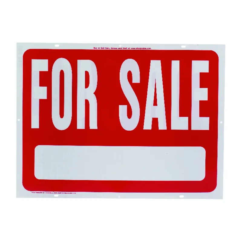 Plastic For Sale Sign 18 In. H X 24 In. W Weatherproof Red & White
