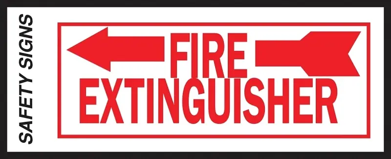 Sign, Fire Extinguisher With Left Arrow, Peel & Stick, Red & White Glow-in-the-dark Vinyl, 4 X 10-in.