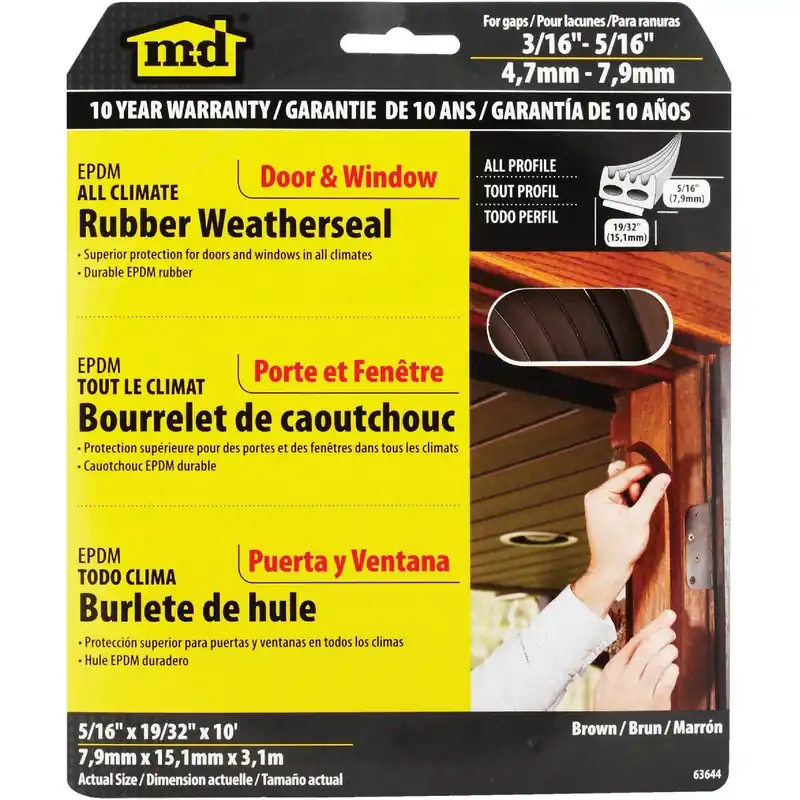 Brown 10‘ Rubber Weatherstrip For Doors And Windows, 19/32 In. Wide