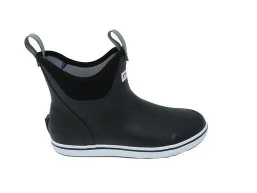Men‘s 6 Inch Black Ankle Deck Boots - Full Rubber Construction, Size 10