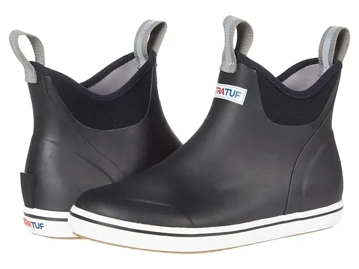 Men‘s 6" Black Ankle Deck Boots - Size 13, Full Rubber Construction
