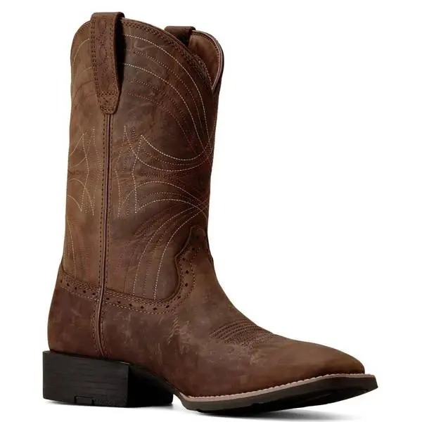 Men‘s Sport Wide Square Toe Cowboy Boots 10 D Distressed Brown 10010963