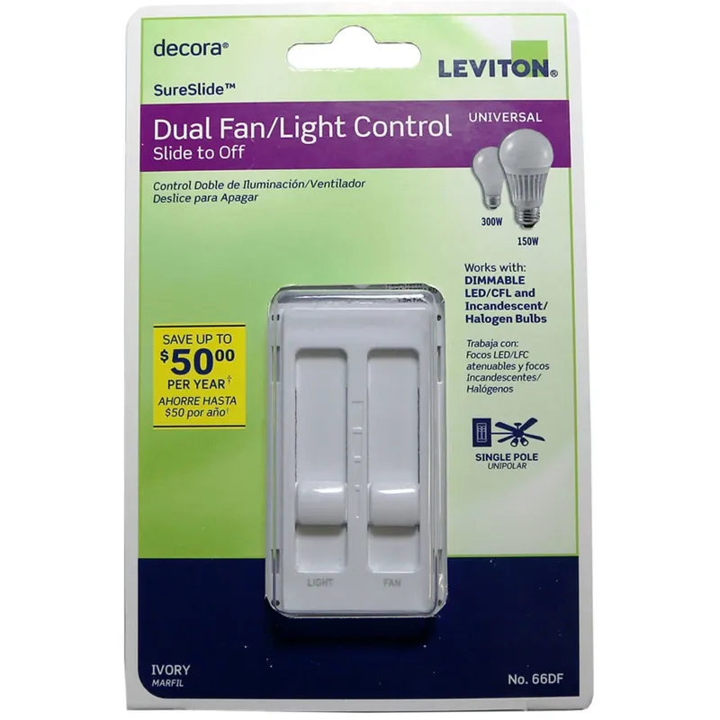 Decora Sureslide Ivory Fan/led Dimmer Slide Switch 1 Pk