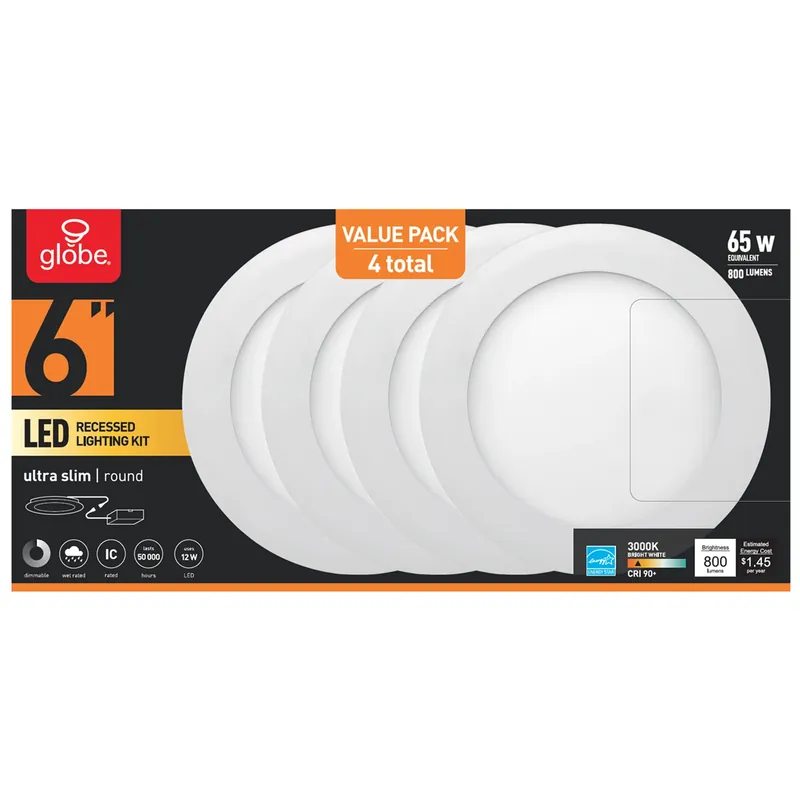 Ultra Slim Energy Star White 6 In. W Aluminum Led Canless Recessed Downlight 12 W