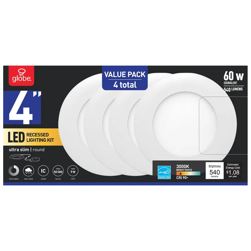 Ultra Slim Energy Star White 4 In. W Aluminum Led Canless Recessed Downlight 9 W