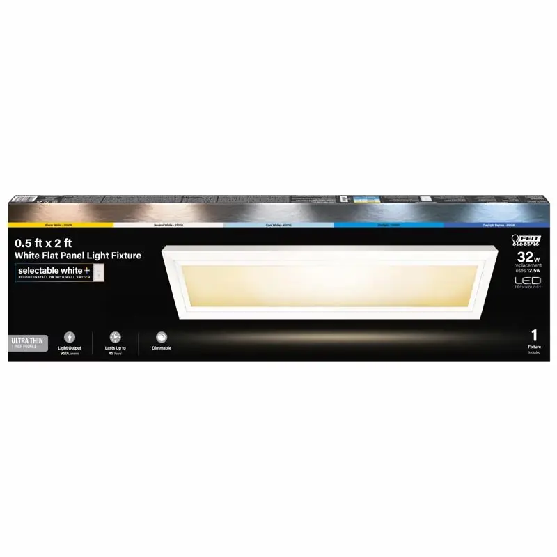Led Edge-lit Flat Panel Flush Mount Ceiling Light Fixture, White, Dimmable, 25 Watt, 6 In. X 2 Ft.