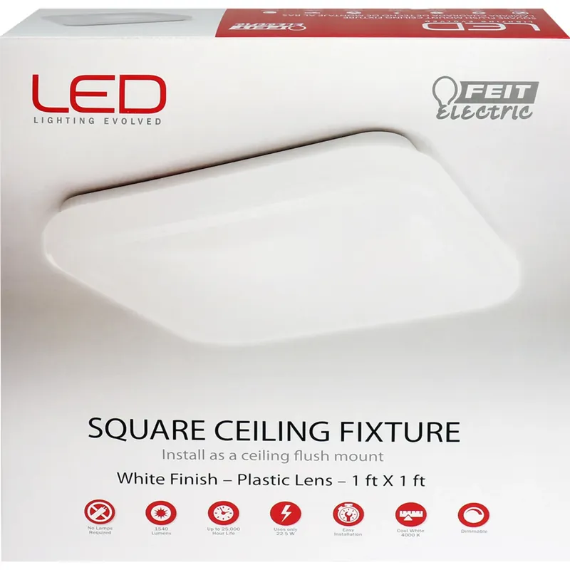 12 In. W X 12 In. L White Led Ceiling Light Fixture Model 71800