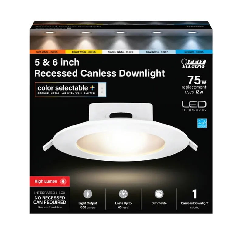 Warm White 5-6 In. Aluminum Led Dimmable Recessed J-box Downlight 12 W