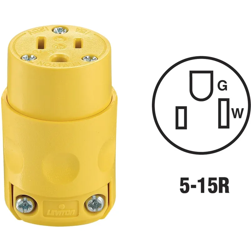 15a 125v 3-wire 2-pole Residential Grade Cord Connector - Yellow
