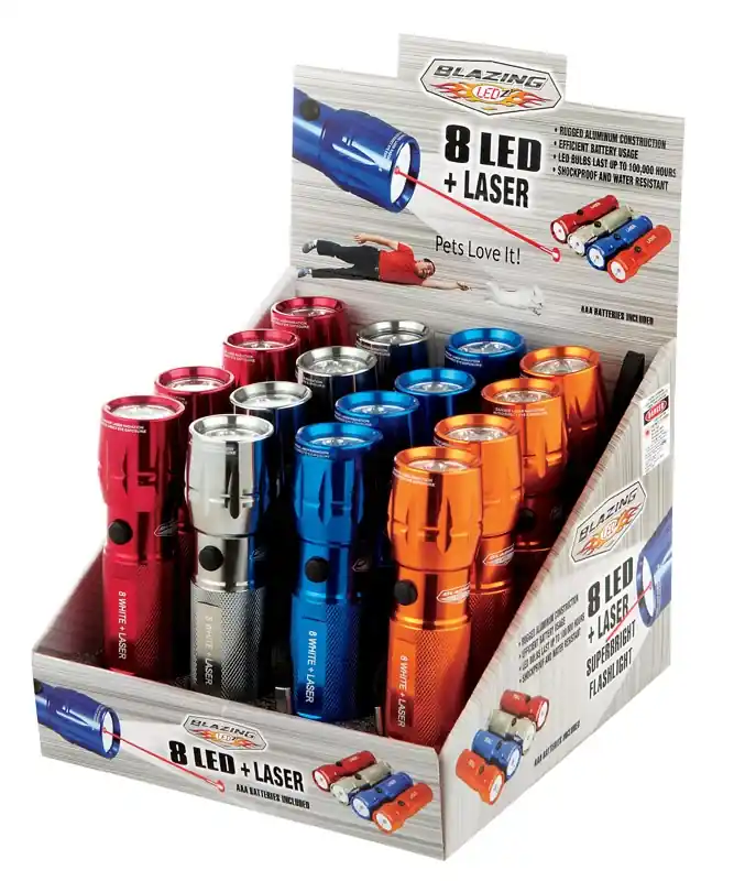 8 Led 48 Lm Assorted Led Flashlight W/laser Pointer Aaa Battery