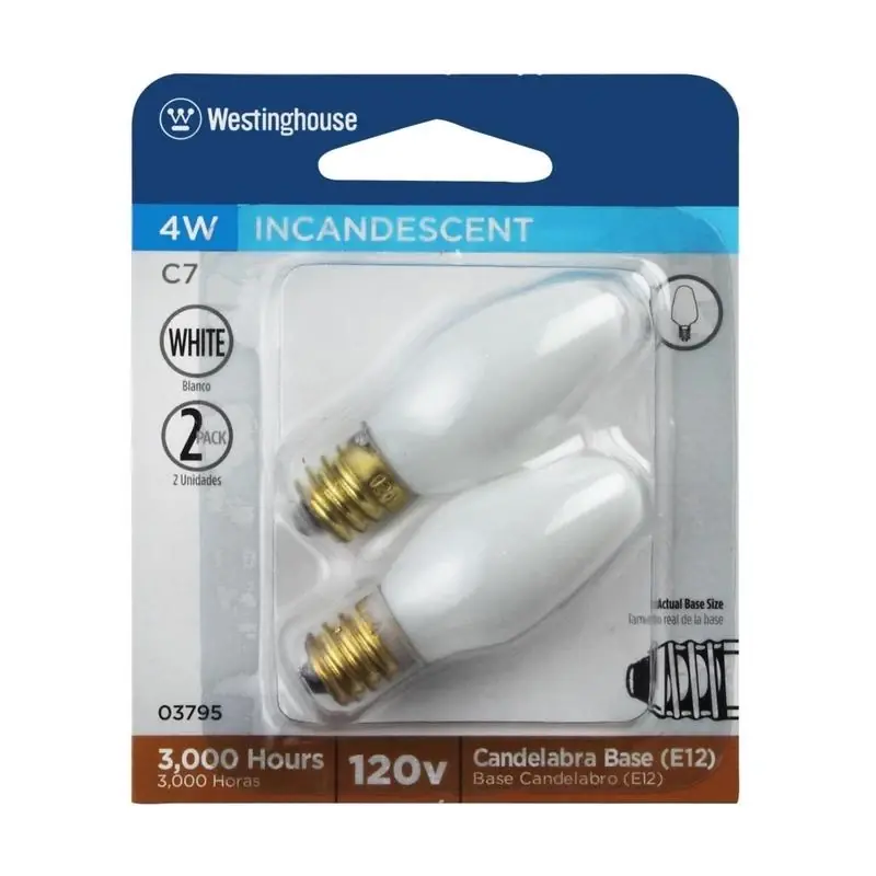 4 W C7 Specialty Incandescent Bulb E12 (candelabra) White 2 Pk