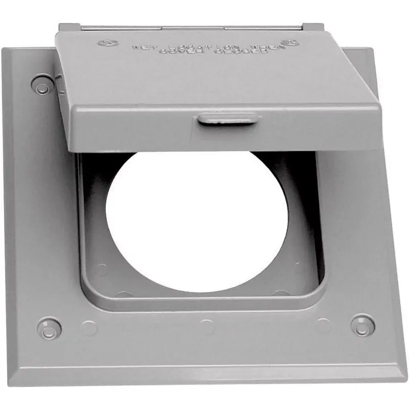 Square Metal 2 Gang 20/50 Amp Receptacle Cover - Gray