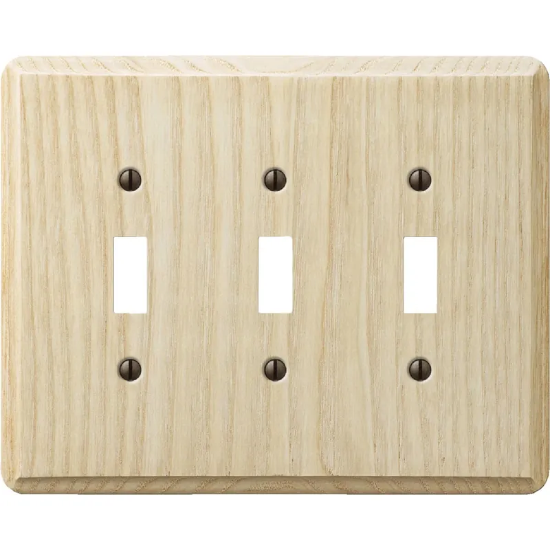Contemporary Unfinished Beige 3 Gang Wood Toggle Wall Plate 1 Pk