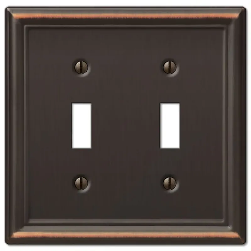 Chelsea Aged Bronze 2 Gang Stamped Steel Toggle Wall Plate 1 Pk