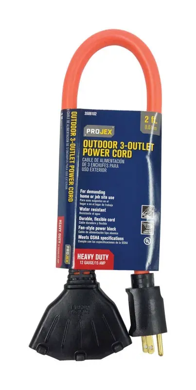 Indoor/outdoor 2 Ft. Orange Extension Cord 12/3 Stw With Triple Outlet