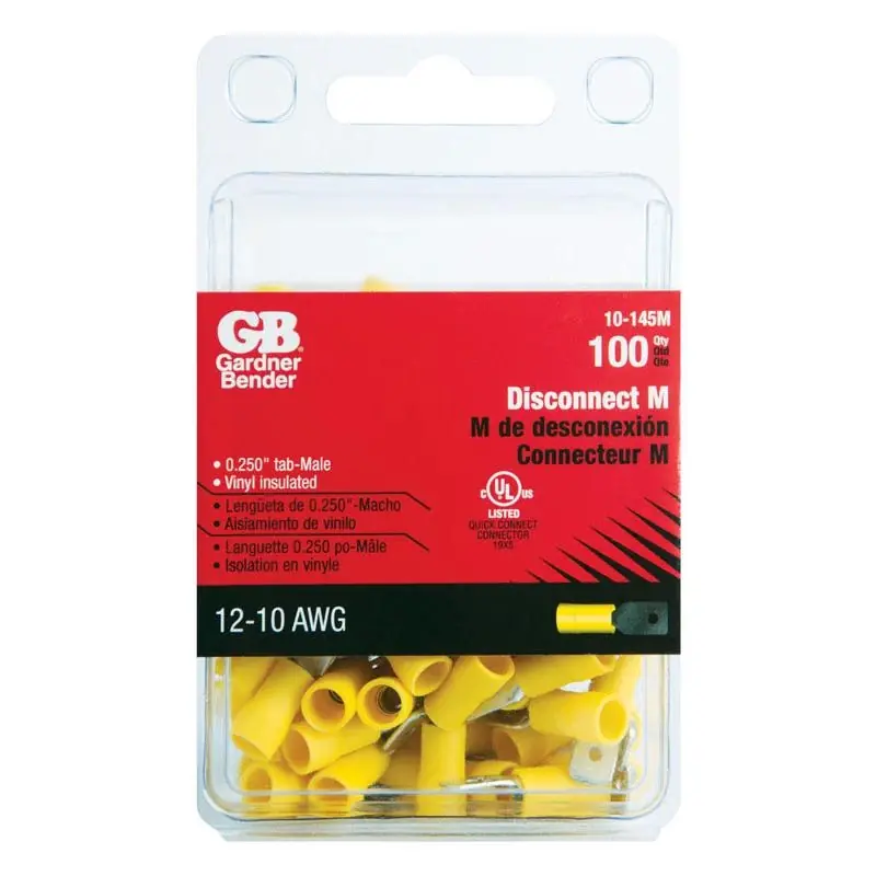 12-10 Ga. Insulated Wire Male Disconnect Yellow 100 Pk