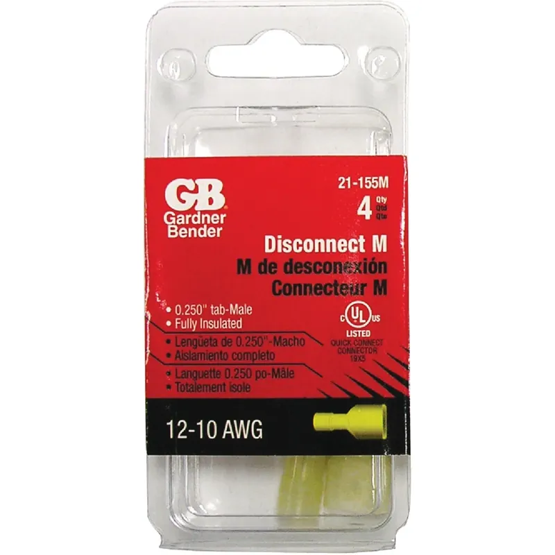 12-10 Ga. Insulated Wire Male Disconnect Yellow 4 Pk