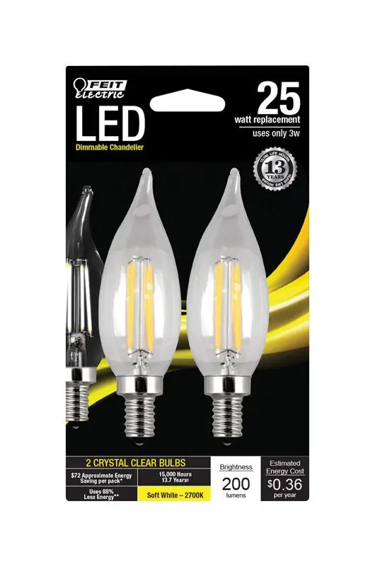 Ca10 (flame Tip) E12 (candelabra) Led Bulb Soft White 25 Watt Equivalence 2 Pk
