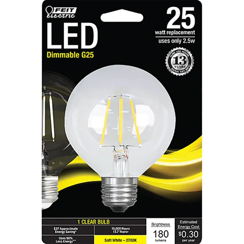 G25 E26 (medium) Led Bulb Soft White 25 Watt Equivalence 1 Pk