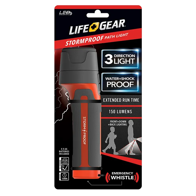 Storm Proof 330 Lumen Led Flashlight & Path Light With Emergency Whistle