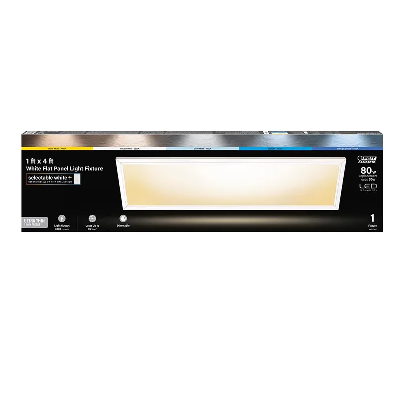 Led Flush Mount Edge-lit Ceiling Light Fixture, Drop-in Installation, Selectable Color Temp, White, 1 X 4 Ft.