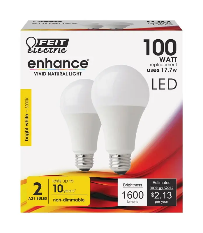 Enhance A19 E26 (medium) Led Bulb Bright White 100 Watt Equivalence 2 Pk