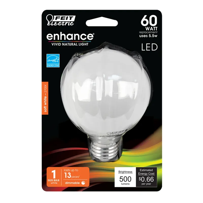 Enhance G25 E26 (medium) Led Bulb Soft White 60 Watt Equivalence 1 Pk
