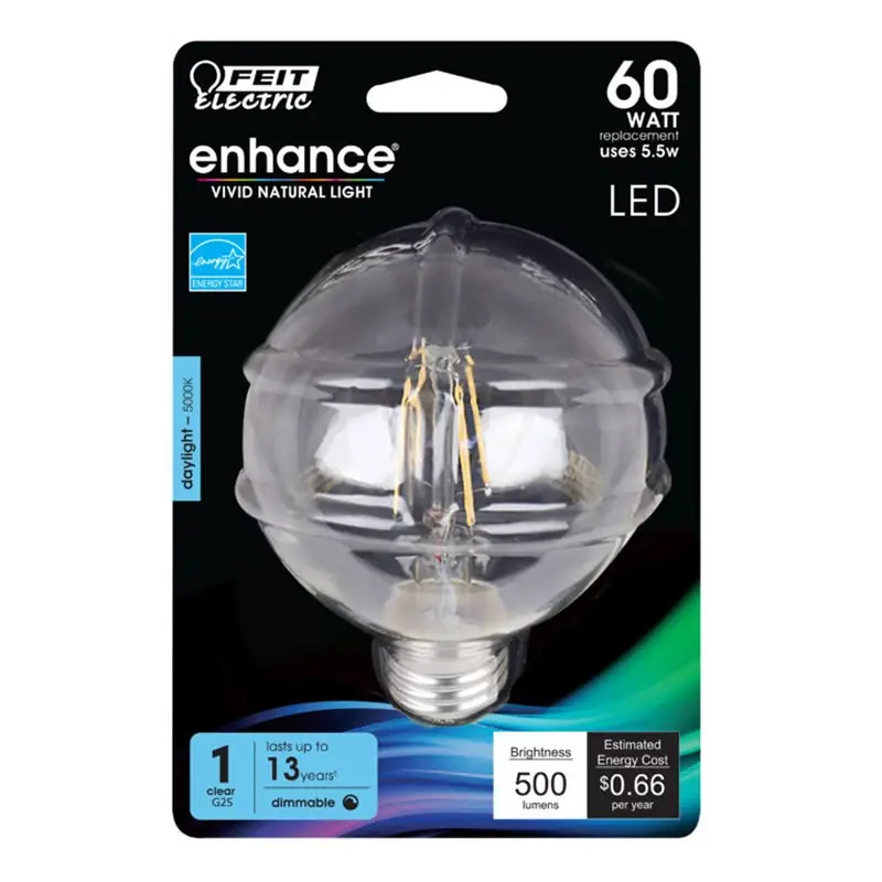 Enhance G25 E26 (medium) Filament Led Bulb Daylight 60 Watt Equivalence 1 Pk