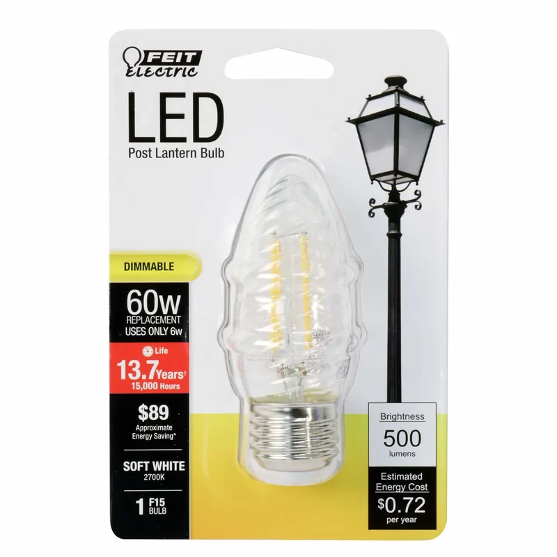 F15 E26 (medium) Post Lantern Led Bulb Soft White 60 Watt Equivalence 1 Pk