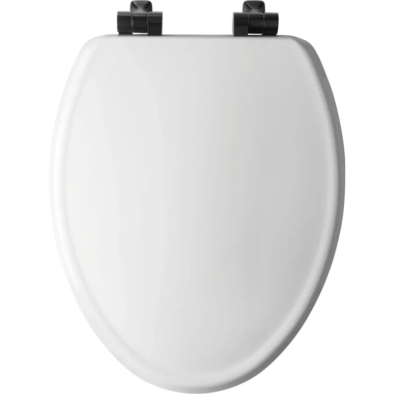 Benton Elongated White Enameled Wood Toilet Seat With Matte Black Hinge