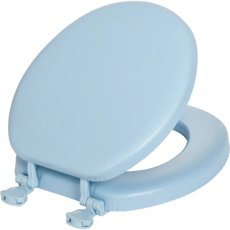 Cushioned Toilet Seat, Round, Easy-clean & Change Hinge, Sta-tite Fasteners, Sky Blue