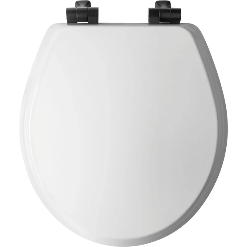 Benton Round White Enameled Wood Slow Close Toilet Seat With Matte Black Hinge