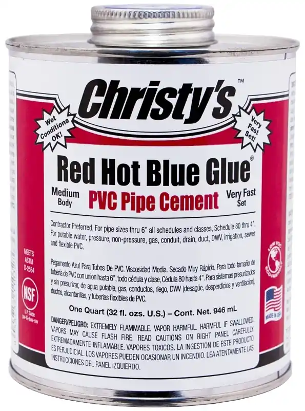 32 Oz. Low Voc Red Hot Blue Glue Pvc Cement For Potable Water & More