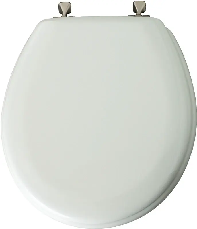 Round Molded Wood Toilet Seat, Brushed-nickel Hinge, Sta-tite®, White