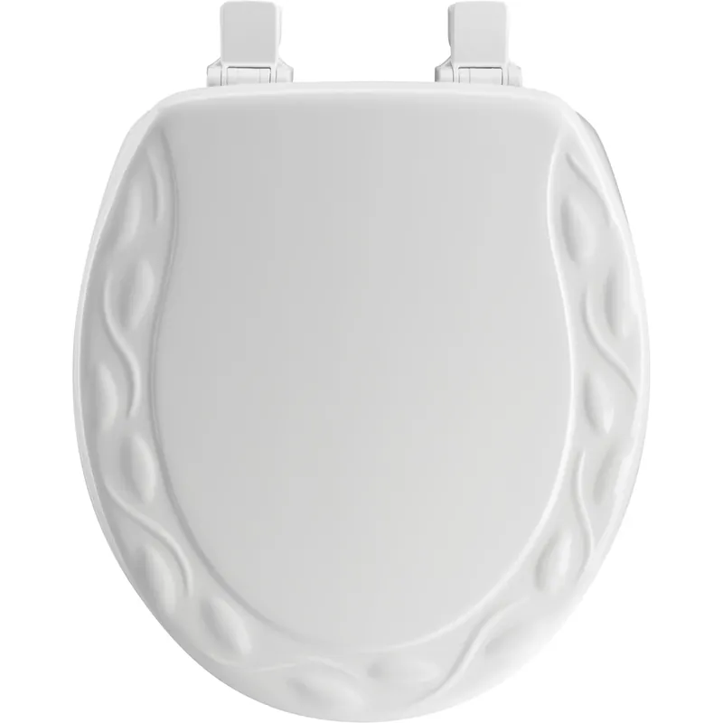 Round Molded Wood Toilet Seat, Easy-clean & Change® Hinge, Sta-tite®, Ivy Design, White