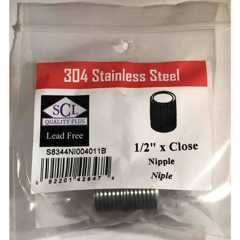 1/2 In. Mpt Stainless Steel Close Nipple For Plumbing Applications