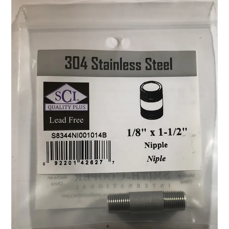 1/8 In. Mpt Stainless Steel 1-1/2 In. L Nipple For Plumbing Applications