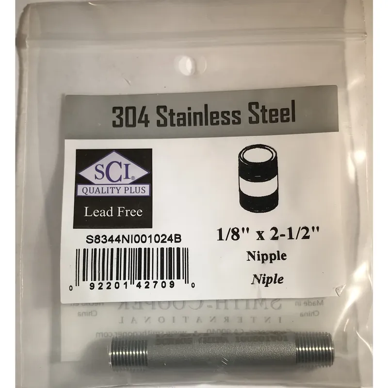 1/8 In. Mpt Stainless Steel 2-1/2 In. L Nipple For Plumbing Applications