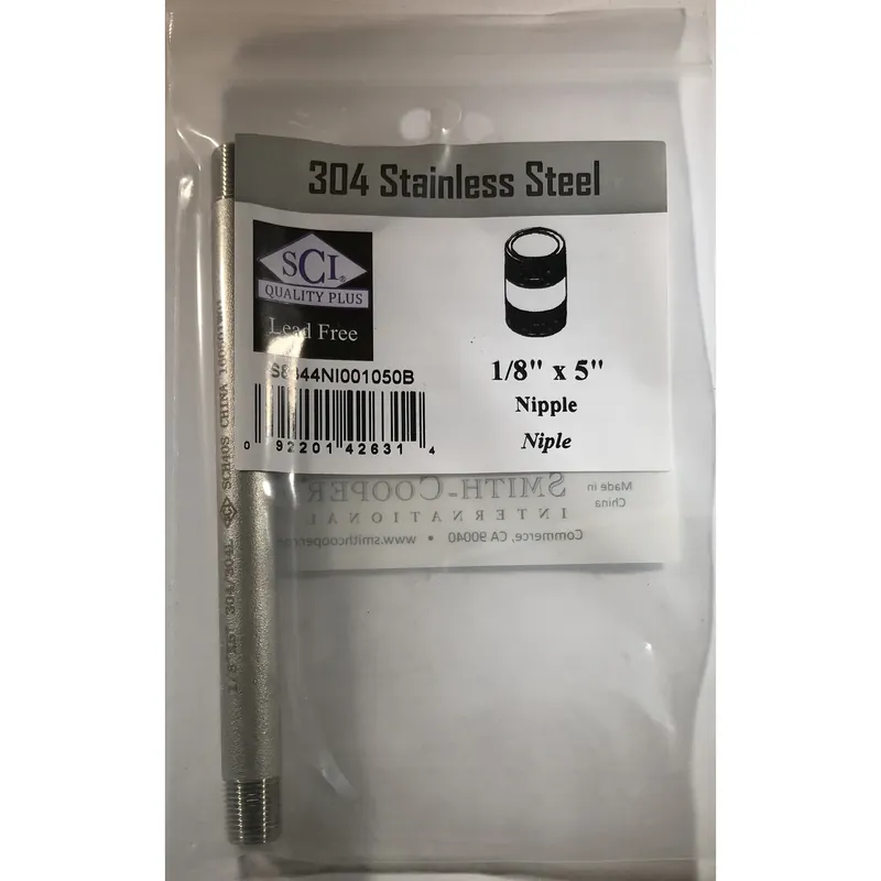 1/8 In. Mpt Stainless Steel 5 In. L Nipple - Lead-free