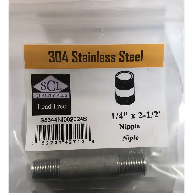 1/4 In. Mpt Stainless Steel 2-1/2 In. L Nipple For Plumbing Applications
