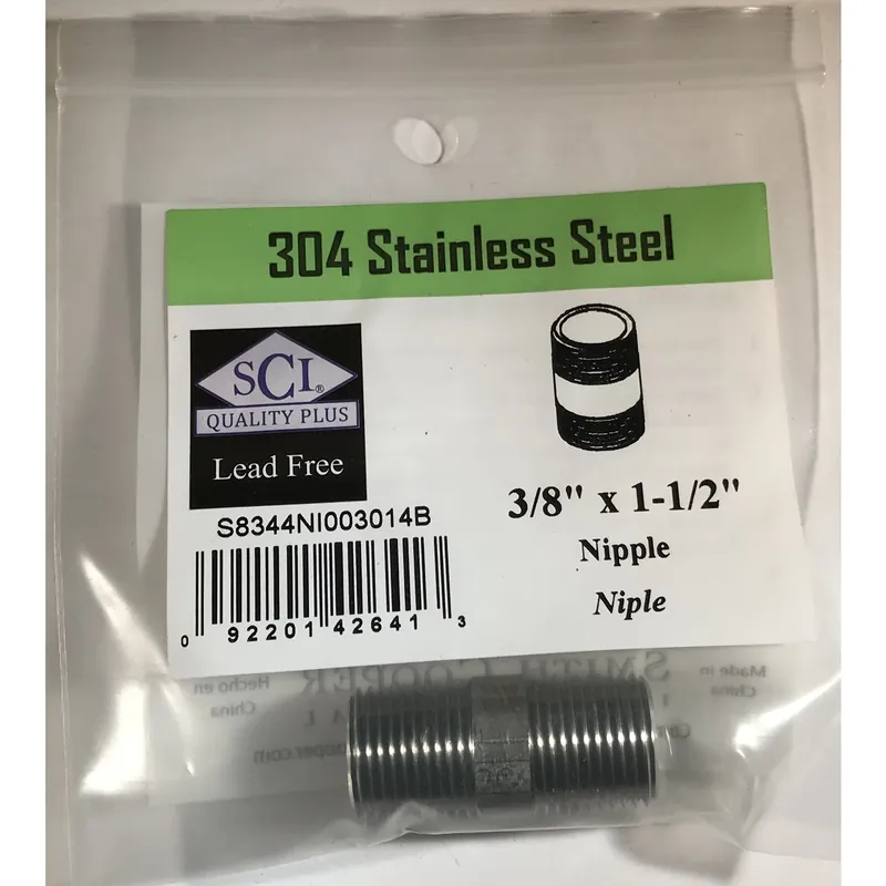 3/8 In. Mpt Stainless Steel 1-1/2 In. L Nipple For Plumbing Applications