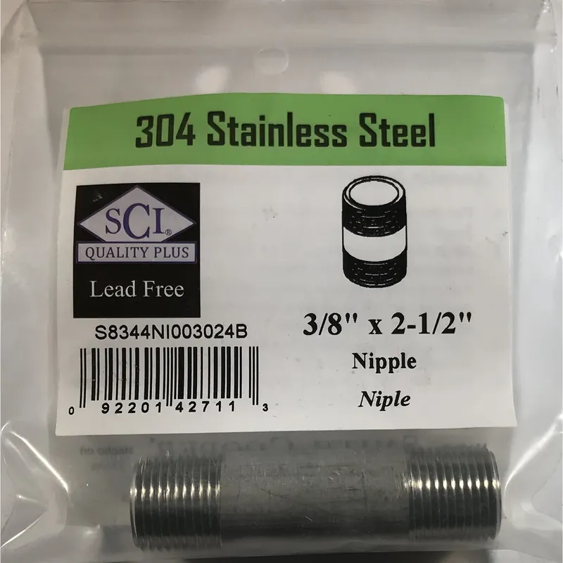 3/8 In. Mpt Stainless Steel 2-1/2 In. L Nipple For Plumbing Applications