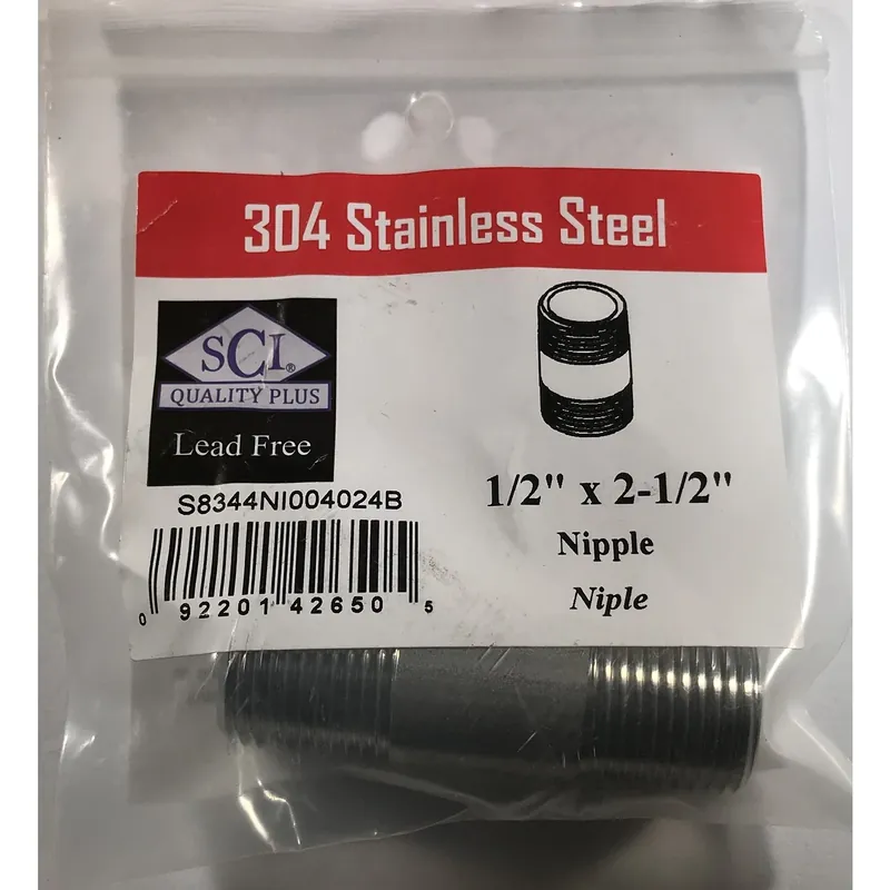 1/2 In. Mpt Stainless Steel 2-1/2 In. L Nipple For Plumbing Applications