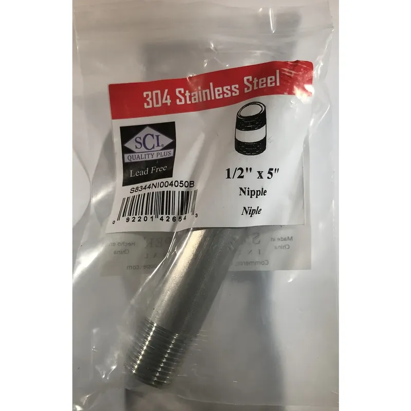 1/2 In. Mpt Stainless Steel 5 In. L Nipple For Plumbing Applications